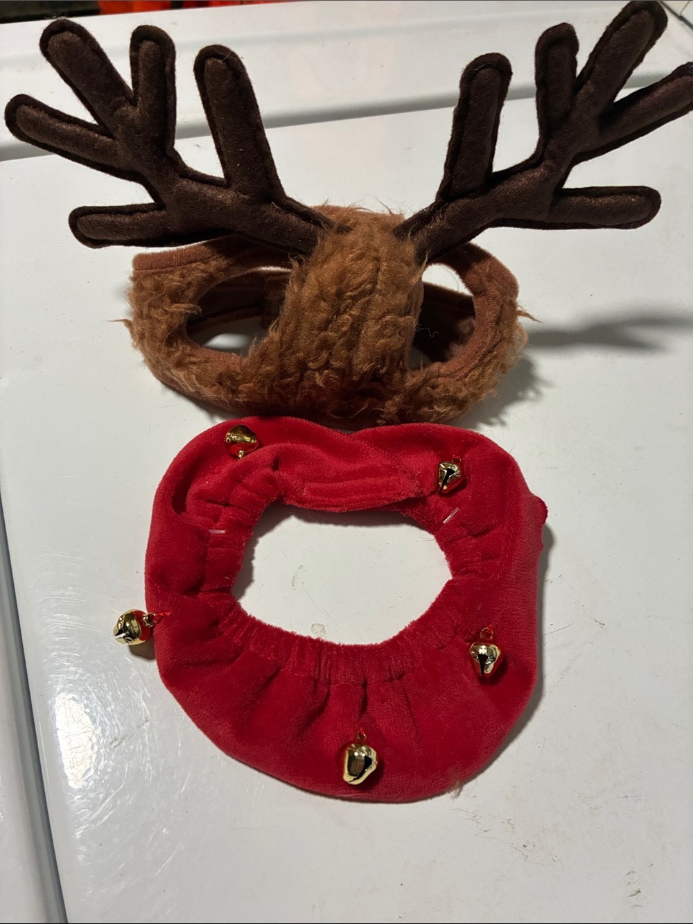 ✴️🟡Festive Brown Reindeer Antler Headband with Red Jingle Collar for Cats